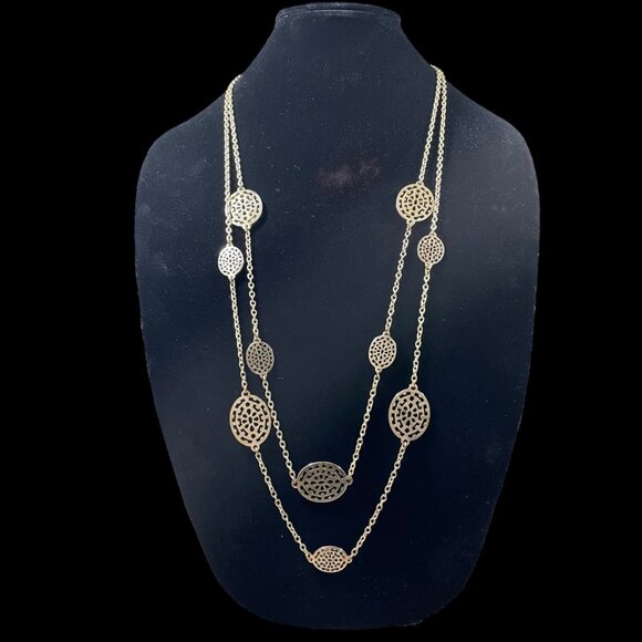 Charming Charlie Gold-Tone Layered Circle Pendant Necklace Boho Chic trendy - Picture 6 of 6